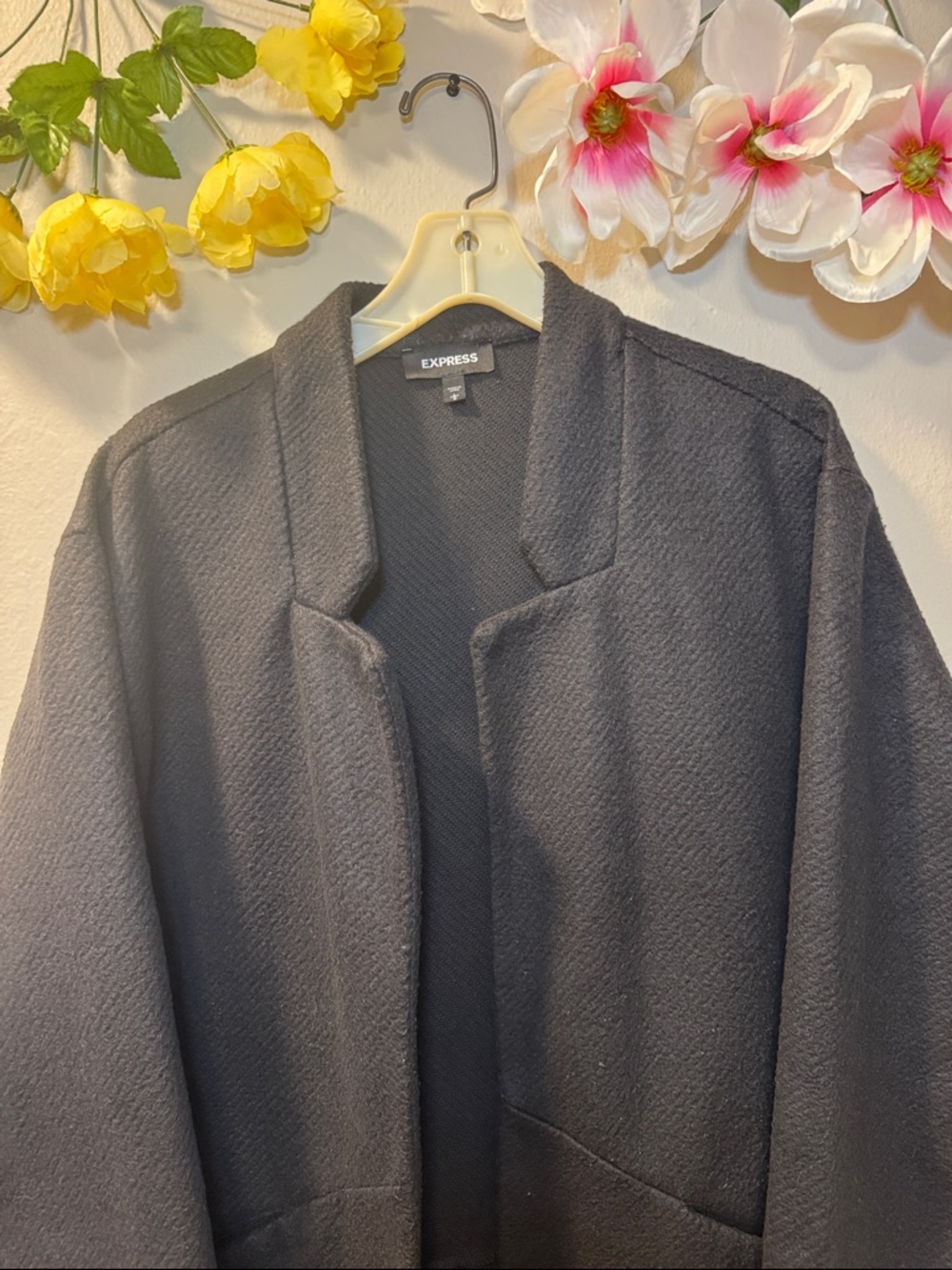 Express Black Open-Front Textured Coat - Picture 2 of 12